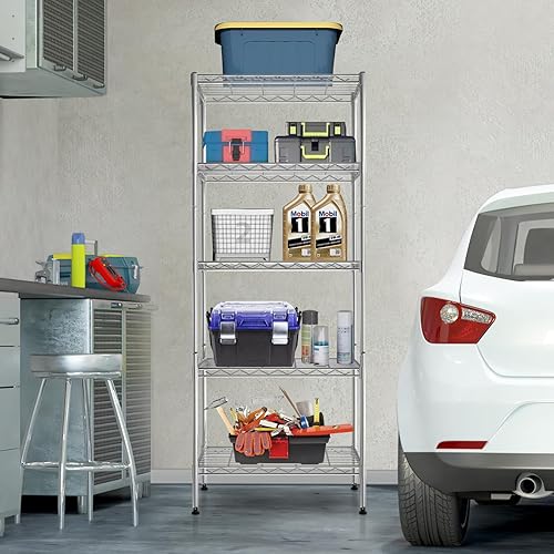Miniatura 7 de YRLLENSDAN Estantería de alambre de 5 niveles con capacidad de 750 libras, estante de almacenamiento de metal para despensa, 14 pulgadas de