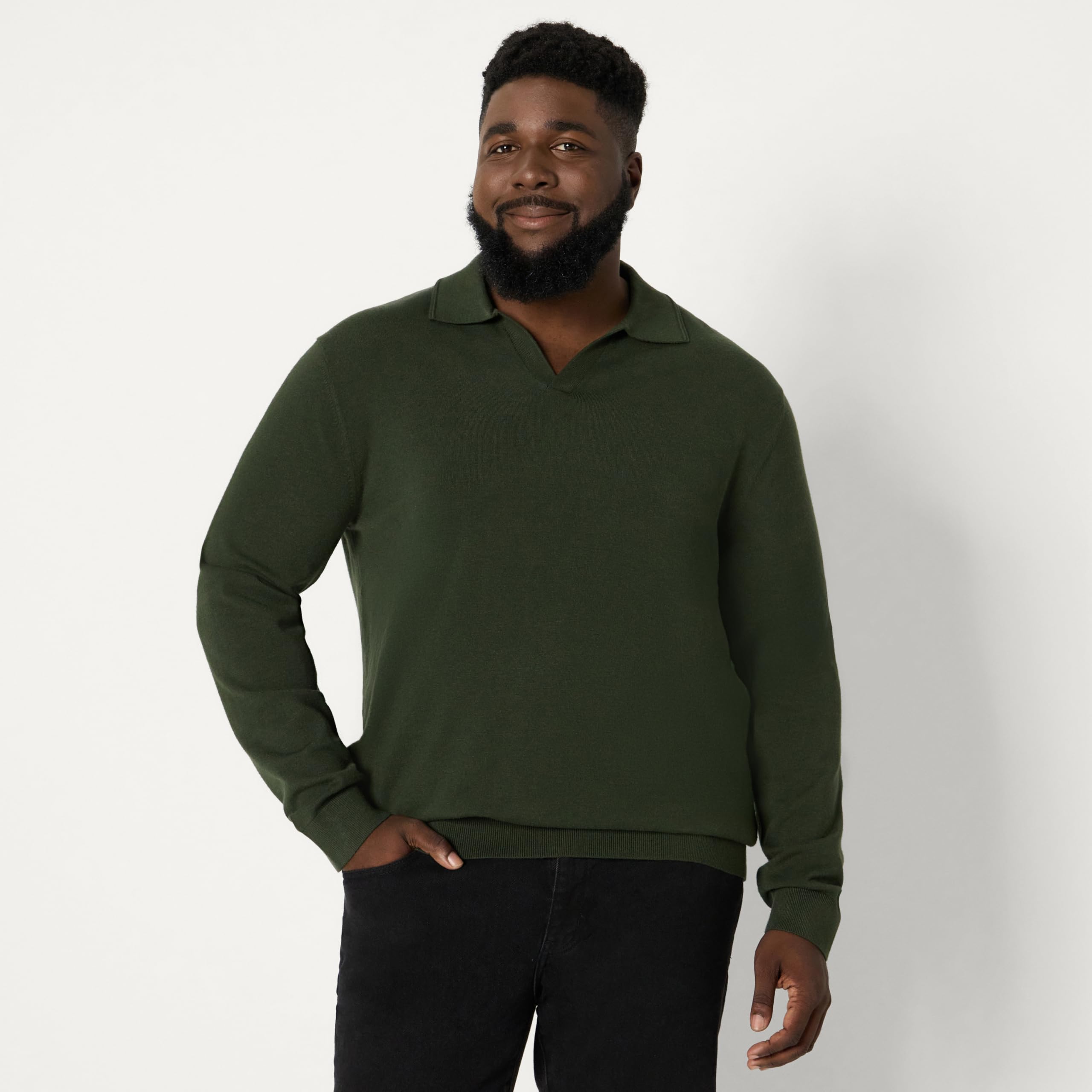 Amazon Essentials Homme Pull à Col Polo en Tricot à Manches Longues, Coupe Classique