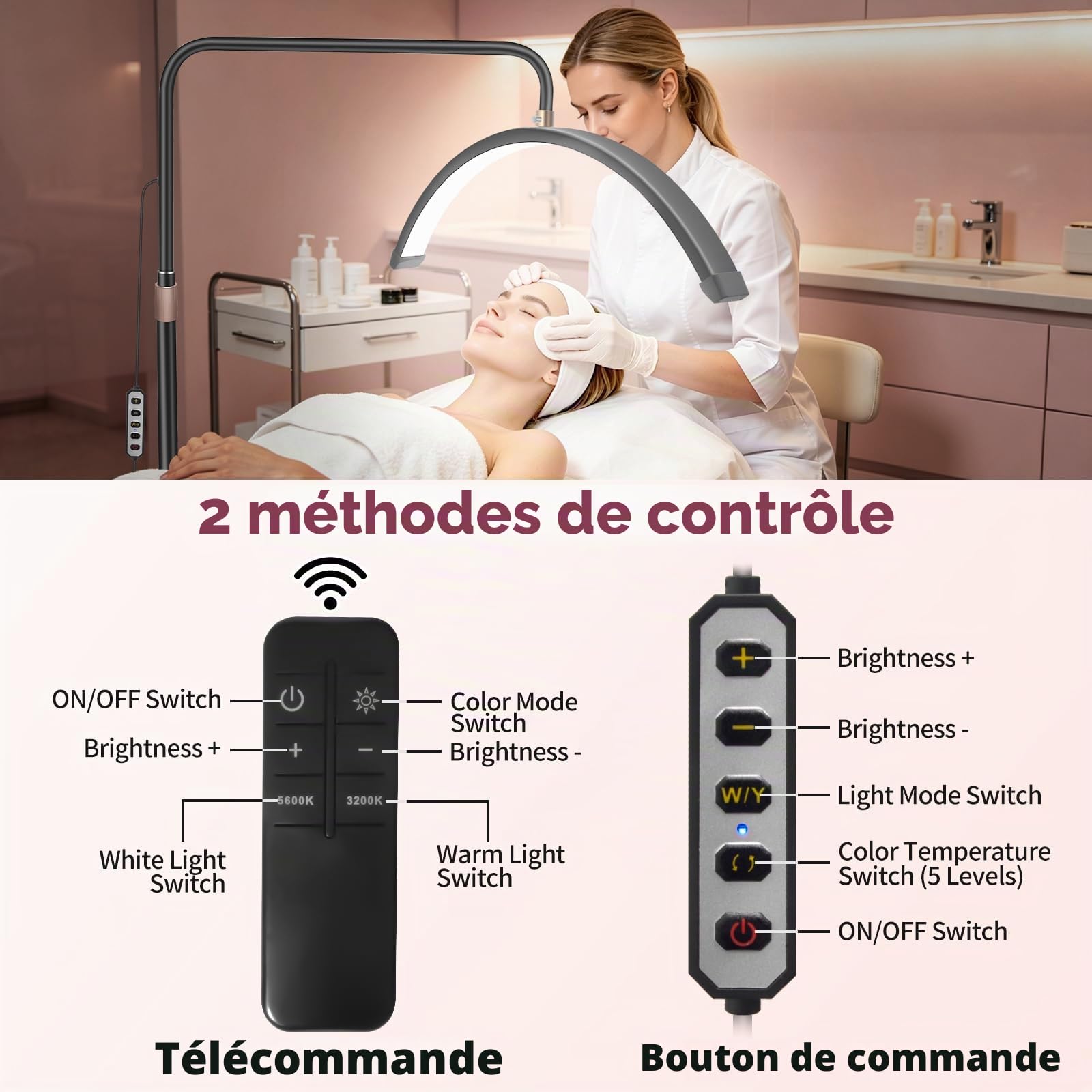 Diesisa Lampe Demi Lune Extension De Cils: Luminosité réglable Lampe Demi Lune - Avec support pour téléphone - TêTe De Lampe Rotative à 360° - Utilisé Pour Les Extensions De Cils, Les Tatouages -Noir