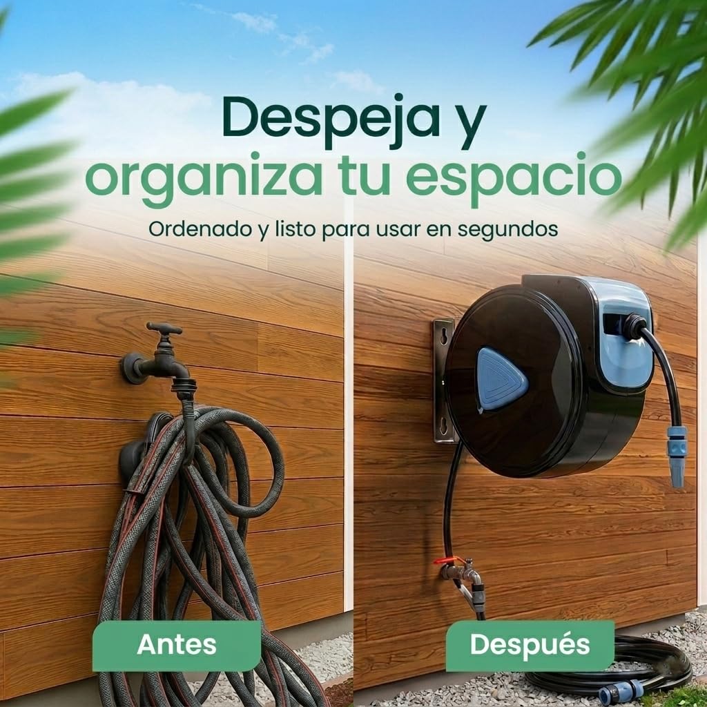 Manguera de Jardín Enrollable 15 m | Carrete Automático