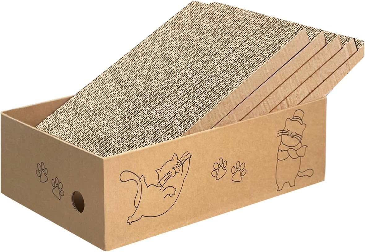 Katzenkratzbrett Mit Box – 5 Schichten Ersatzpads Aus Wellpappe Für Indoor-Katzen