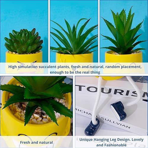 Miniatura 3 de LUZOGA 3 plantas falsas suculentas de imitación lindas patas colgantes en macetas, plantas suculentas artificiales creativas con macetas, mini