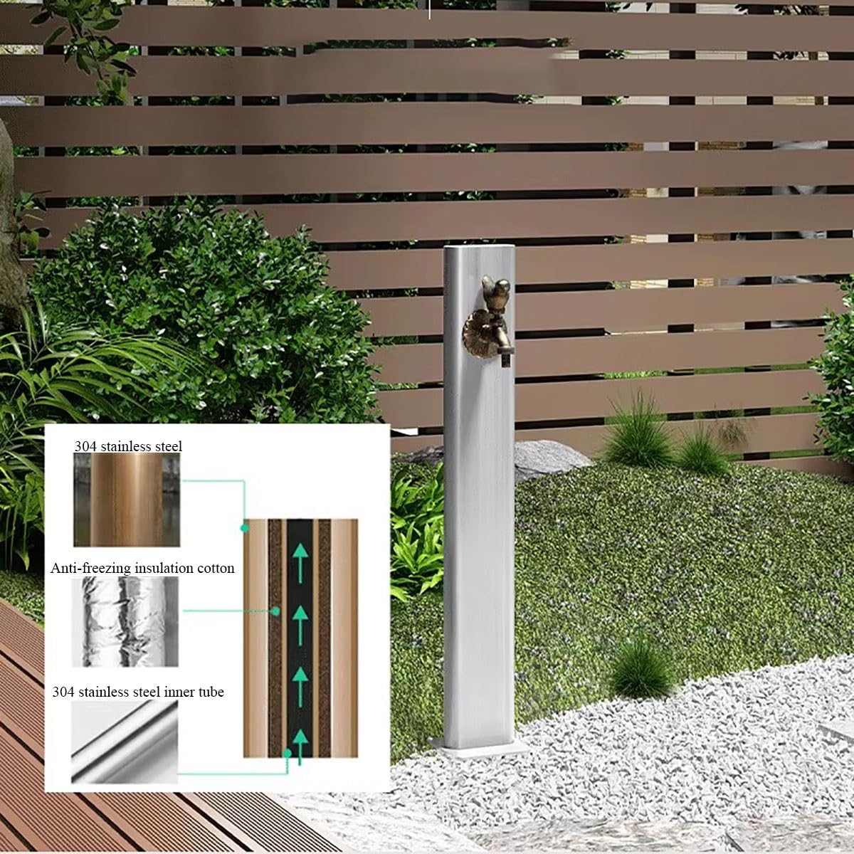 XBTGS Colonna d'acqua da giardino in acciaio inox con rubinetto, supporto per tubo esterno resistente per una facile irrigazione, lavaggio auto e doccia per animali domestici, rubinetto dell'acqua da