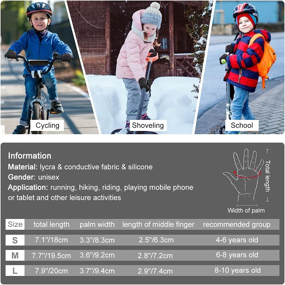 Kids Winter Touch Screen Gloves: Windproof Anti-Slip Soft Fleece Lining Warm Gloves Suitable for Age 4-10 Boy & Girl : Clothing, Shoes & Jewelry