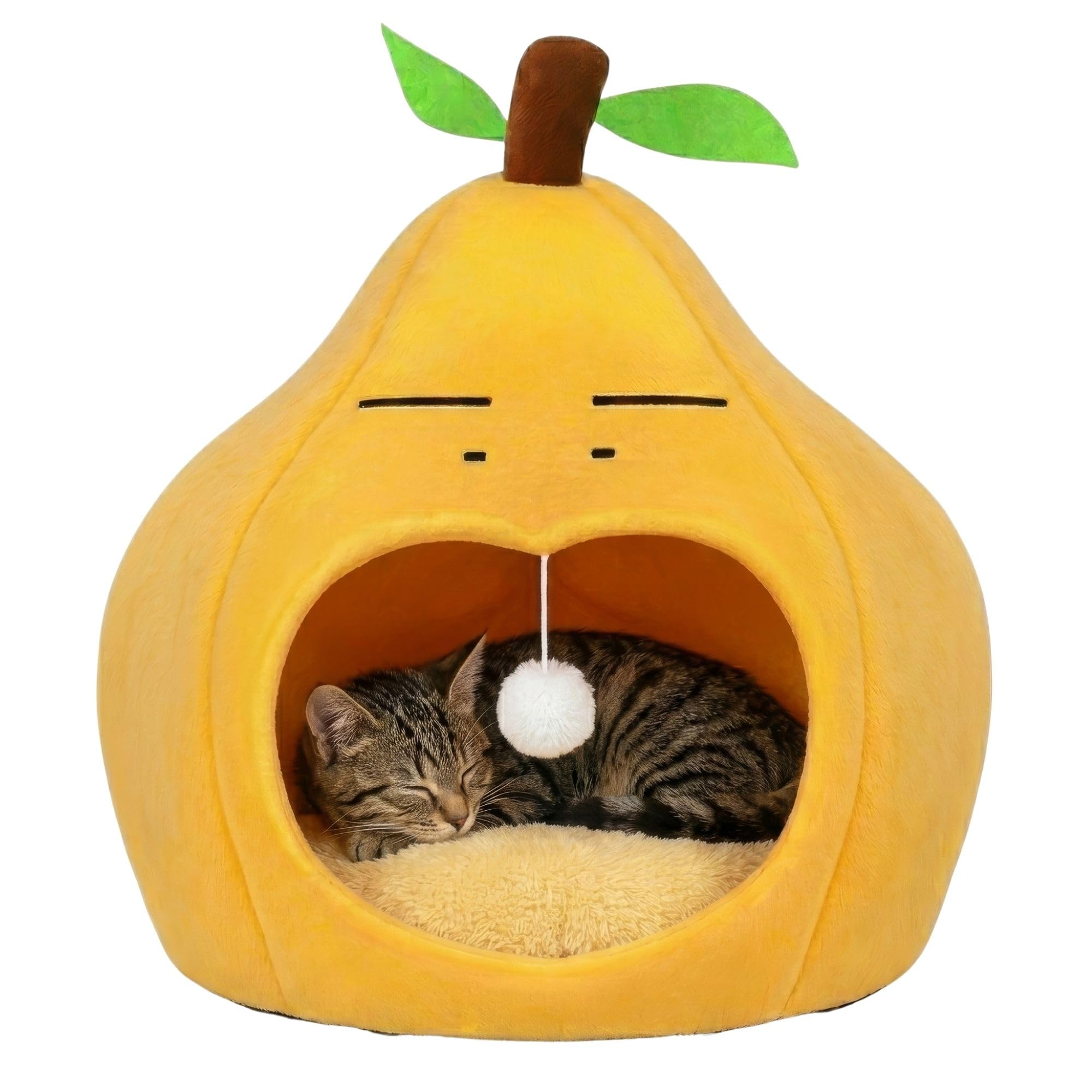 Cuccia per gatti a forma di pera, morbida e calda, 2 in 1, rilassante per gatti grandi e piccoli, cani di piccola taglia fino a 10 kg, lavabile, pieghevole e antiscivolo, per interni, 50 x 40 x 40 cm