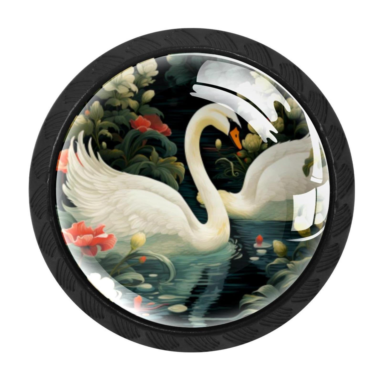 CHENZZZZ Swan Drawer Knobs 4 Pack Crystal Dresser Knobs 35mm Glass Cabinet Knobs for Home Office Bathroom