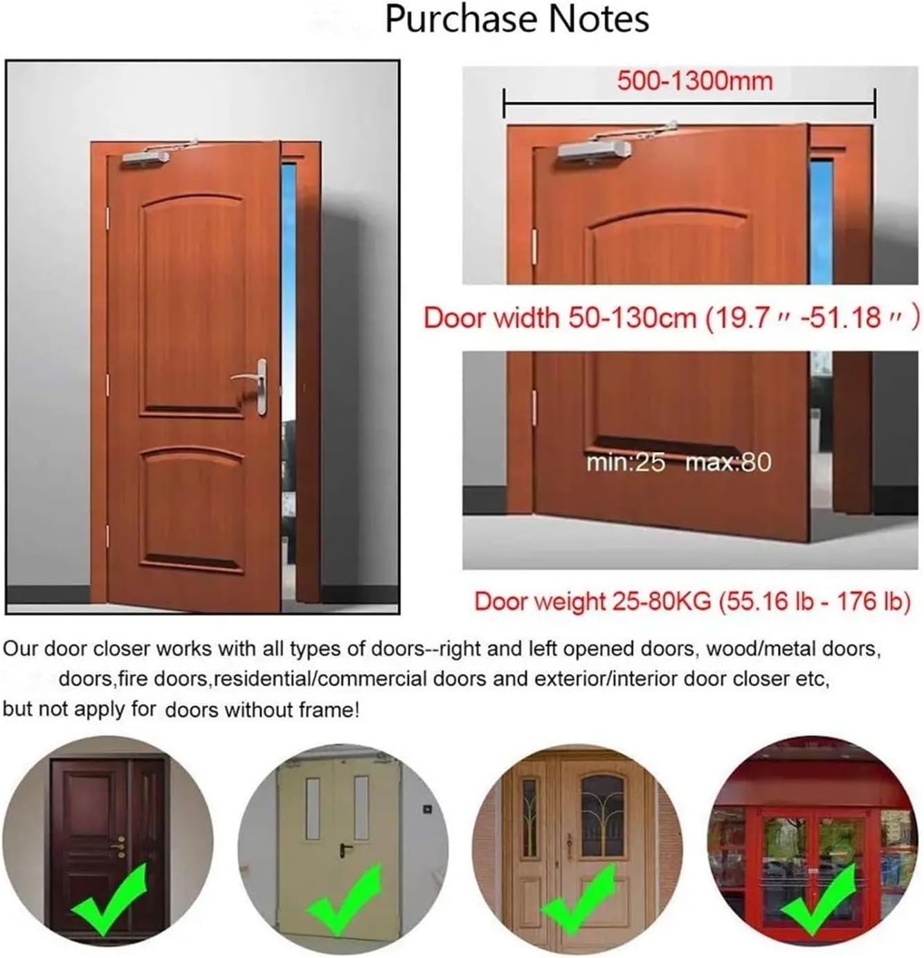 1pcs Automatic Door Closer 2 Spring Hydraulic Buffer Adjustable Stopper Speed Mute Closing for 25 to 80KG Hardware(Positioning Silver M)