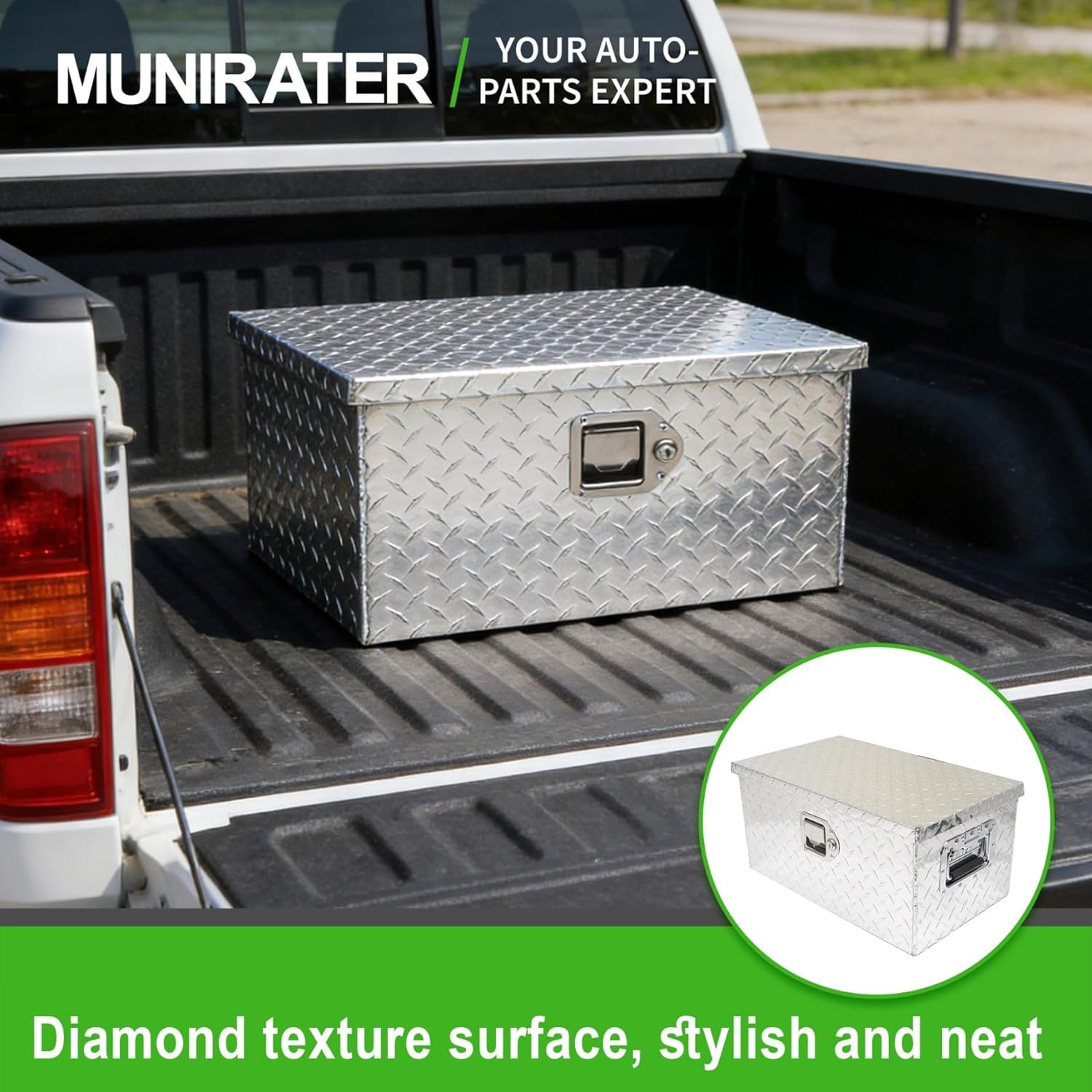 munirater 20 Inch Aluminum Tool Box Storage Truck Underbody Flatbox Replacement for Pick Up Truck Bed ATV RV Trailer W/Lock and 2 Keys Sliver