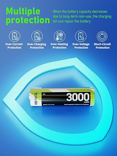 Miniatura 5 de Batería de iones de litio de 1,5 V y 3000 mWh, paquete de 4 baterías AA recargables con cargador integrado, a prueba de fugas, carga independiente,