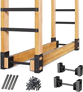 Firewood Rack Outdoor, Adjustable Length Wood Storage Brackets Kit, Log Stacking Stand Holder for Outdoor Indoor Fireplace, Wood Burning Fire Pits, Black, Set of 2
