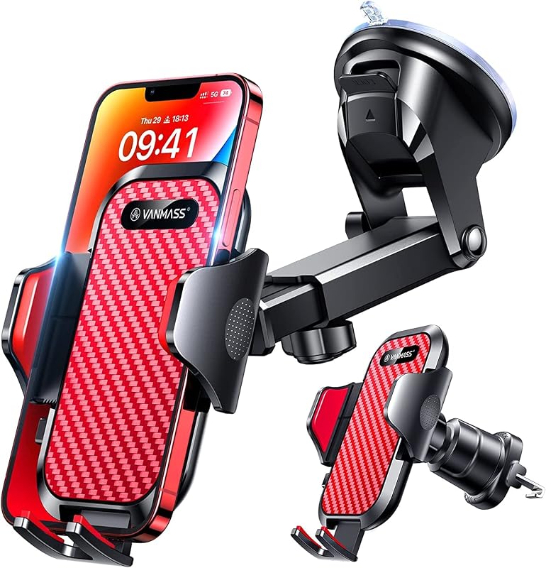 Phone Holders for Your Car 2026 Ultimate Phone Mount Military-Grade Windshield Dashboard Vent【Newest Best Strongest】 Cell Phone Car Mount for iPhone 16 Pro Max 15 Samsung Android,Red
