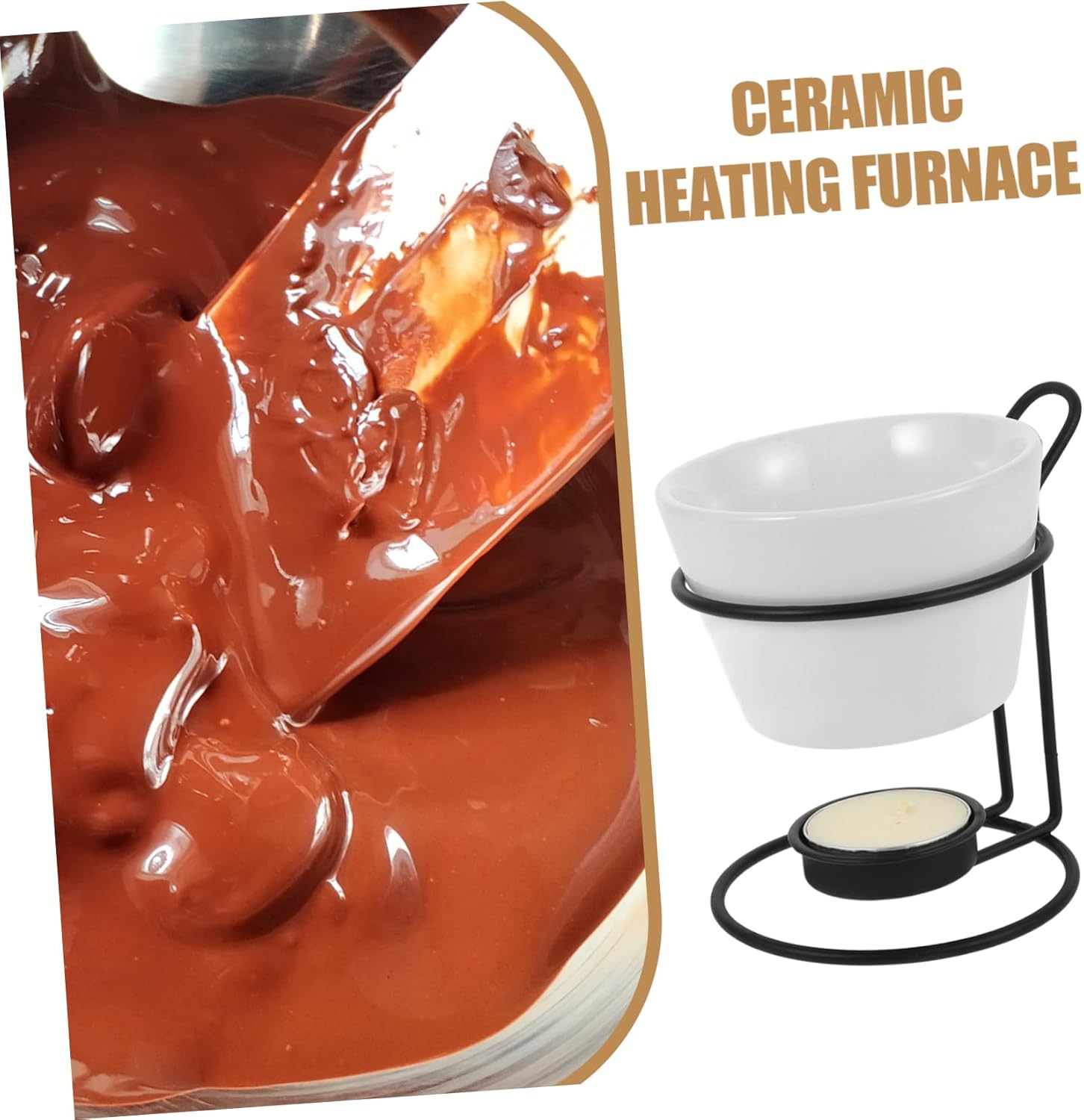 2sets Ceramic Fondue Pot Set for Melting Chocolate Cheese and Butter Versatile Warming Set with Iron Convenient for Parties and Desserts