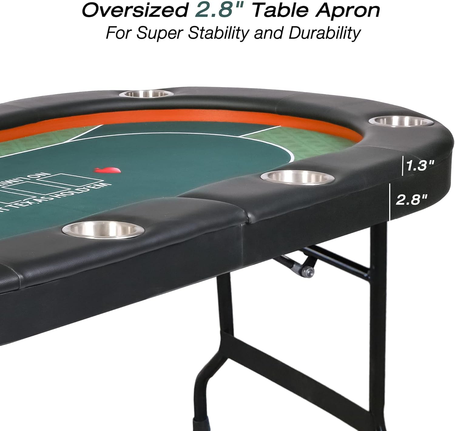 LUCKYERMORE Foldable Poker Table for 8 Players - Texas Holdem & Blackjack Board Game Table with Stainless Steel Cup Holders - Casino Table with Padded Rails & Green Felt Surface