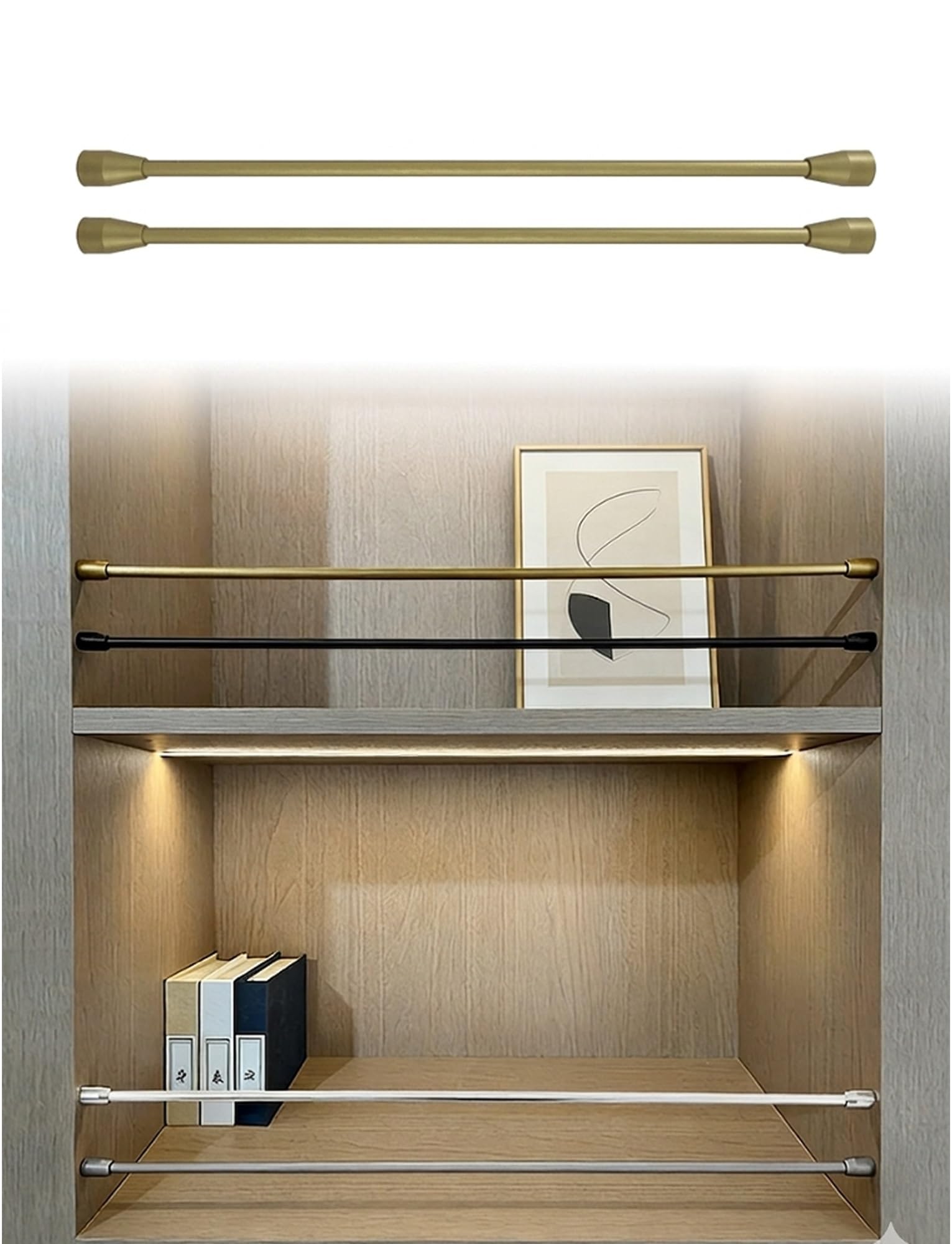 MESCXTY Aluminium Shelf Rails for Wood Cabinets, Closet Front Aluminum Fence Decorative Pole Rod,Shelf Guardrail Stopper, 2Pcs(Brass,46cm/18in)