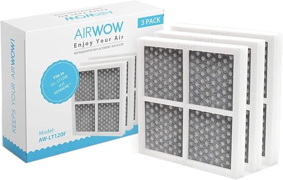 AIRWOW Replacement 3 Pack Air Filter for Refrigerators, Compatible with LG LT120F, ADQ73214404, 469918, Improves Freshness, Air Quality and Odor Control 3, White-Pro