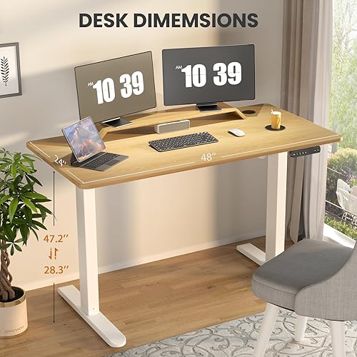 Miniatura 5 de Escritorio eléctrico de pie ajustable, escritorio de 48 x 24 pulgadas, escritorio de altura ajustable con 4 ajustes preestablecidos de memoria para