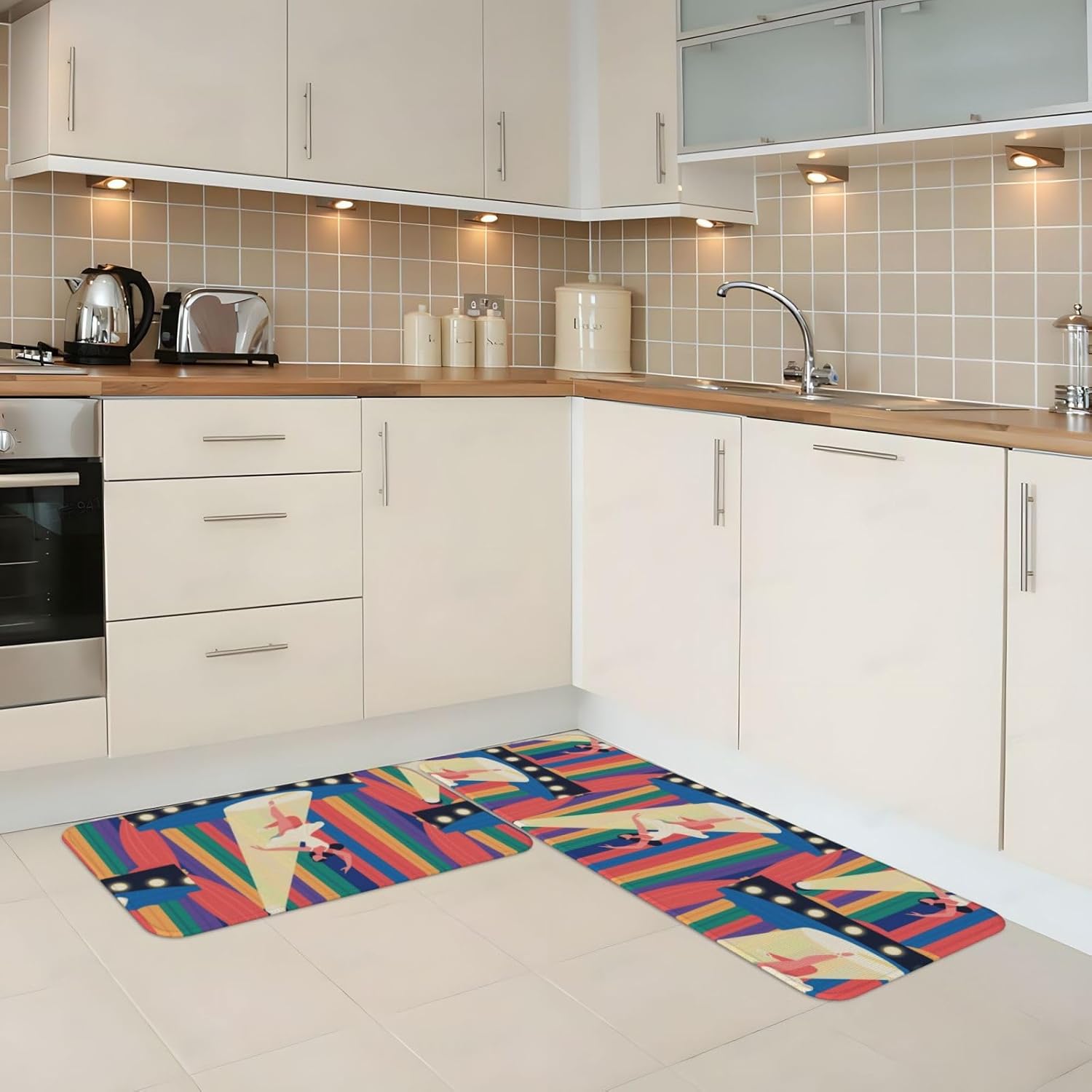 Dancer on Stage Kitchen Rugs Set of 2, Cushioned Anti-Fatigue Kitchen Mats for Floor, Waterproof Comfort Standing Mat Absorbent Velvet Kitchen Runner Rugs 17"x30"+17"x47"
