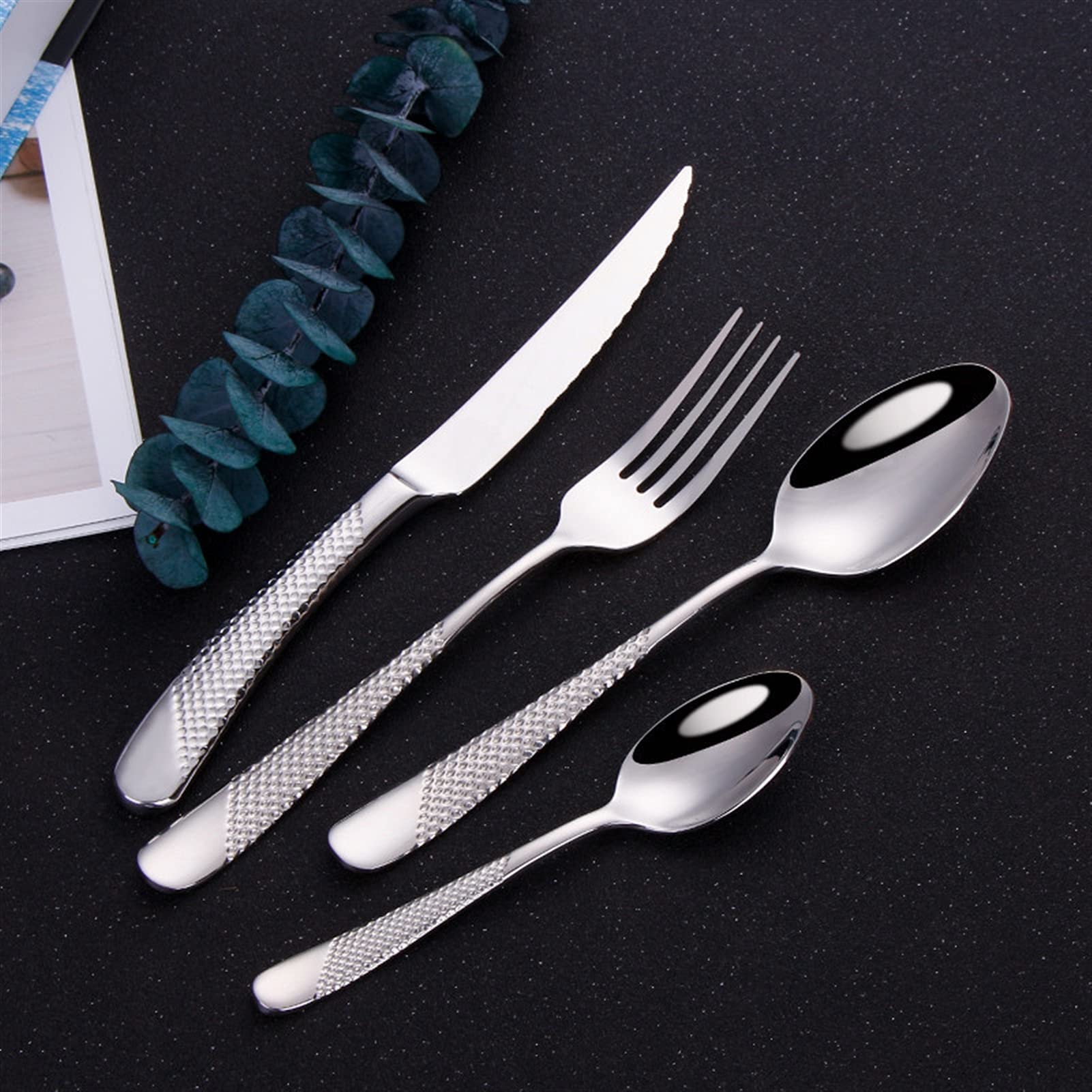 Küche Silber Geschirr Edelstahl Besteck Set Geschirr Spoon Gabelmesser Abendessen Set Geschirr (Color : Silver)
