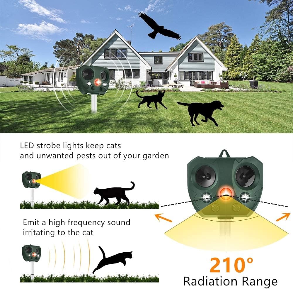 OULAIZ Solar Animal Repeller, 2021 Ultrasonic Mole Repellent, Rat, Squirrel, Deer, Raccoon, Skunk, Rabbit, Mole, Dog, Cat, Waterproof with Motion Detector, USB Rechargeable, Flashing Light : Patio, Lawn & Garden