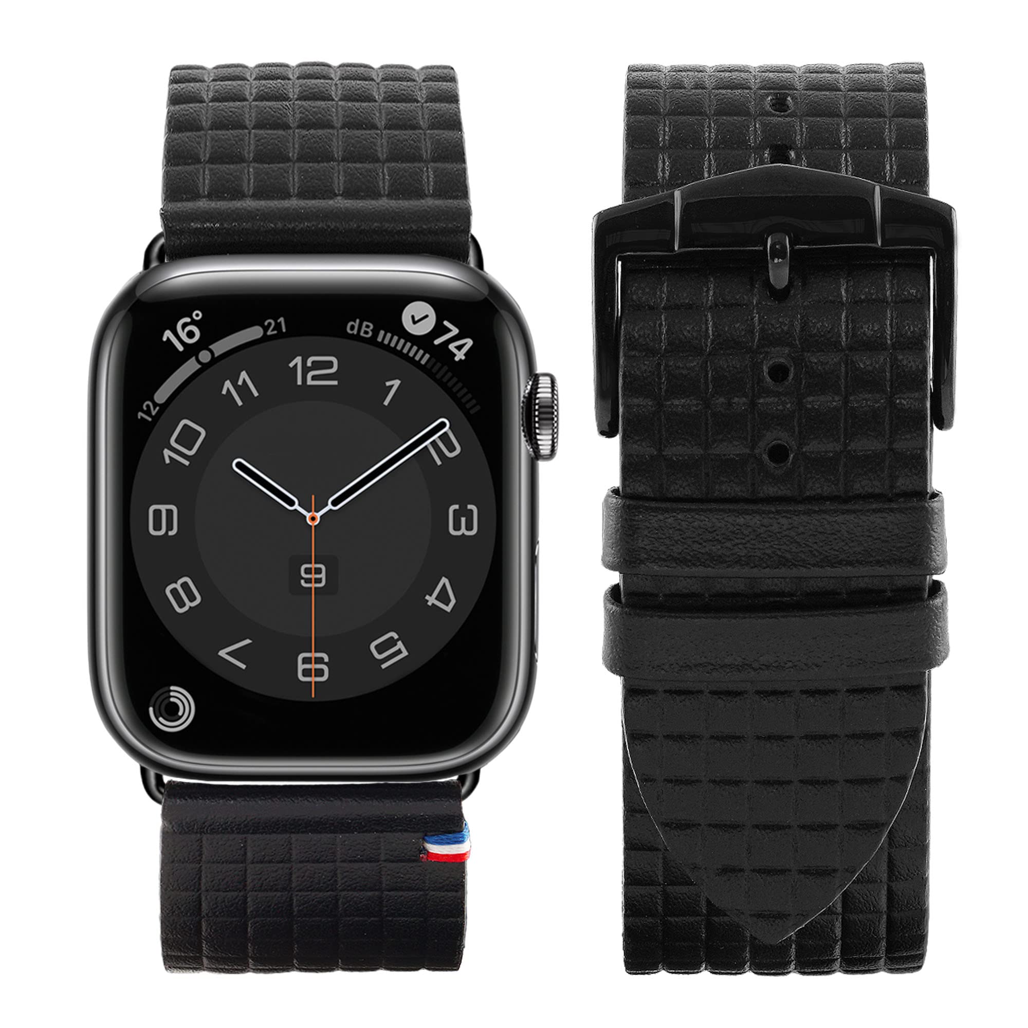 Eternel – Carbone Armband edel – Kompatibel mit allen Apple Watch Modellen – Alle Größen – Handgefertigt in Frankreich – Pflanzlich gegerbtes Leder – Noir
