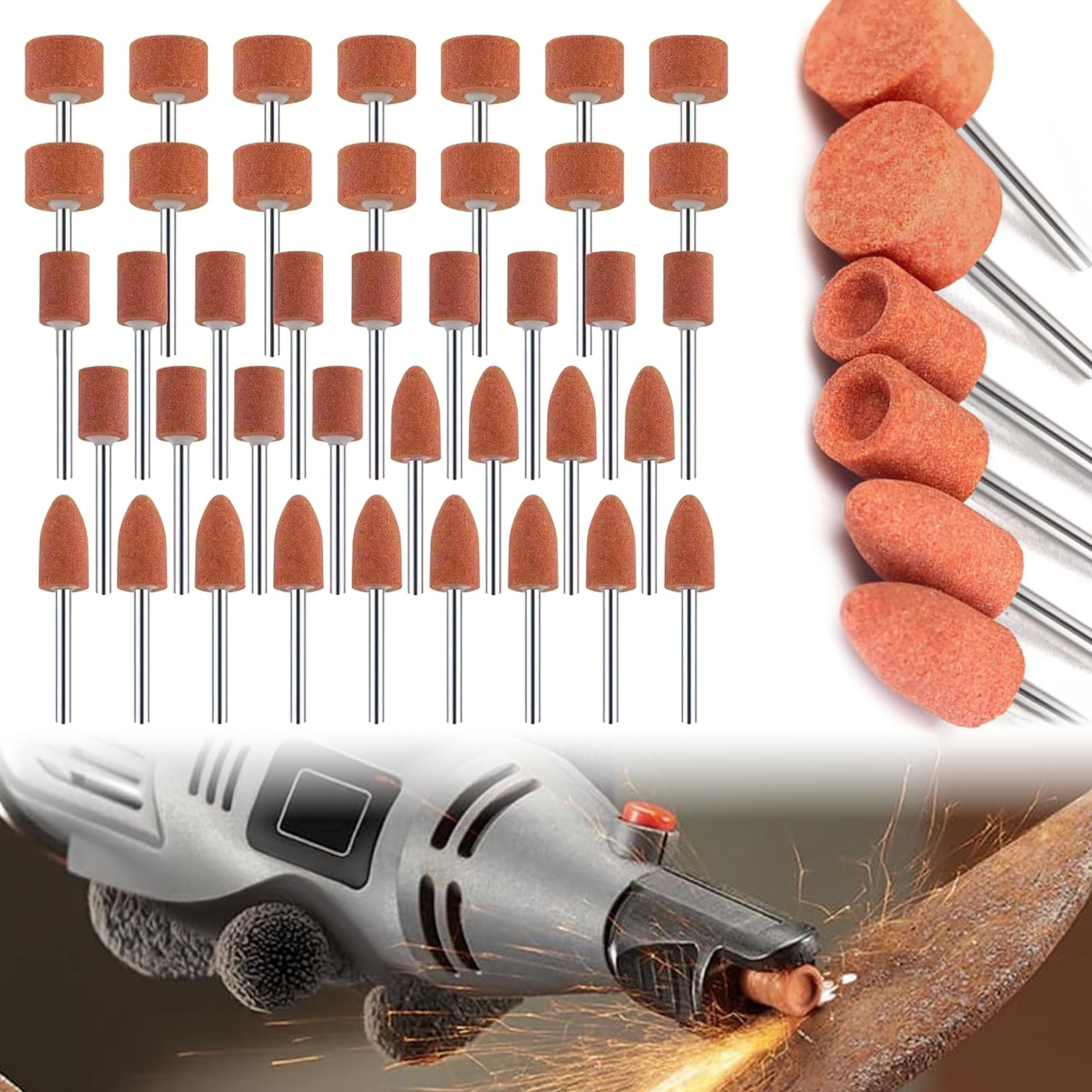 Korund Schleifspitze - Set 45 punte abrasive con codolo 1/8 pollici per metallo, legno e vetro