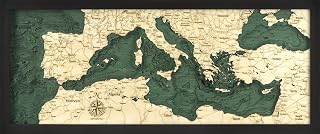 Woodchart Mediterranean Sea 3-D Nautical 13.5" x 31"