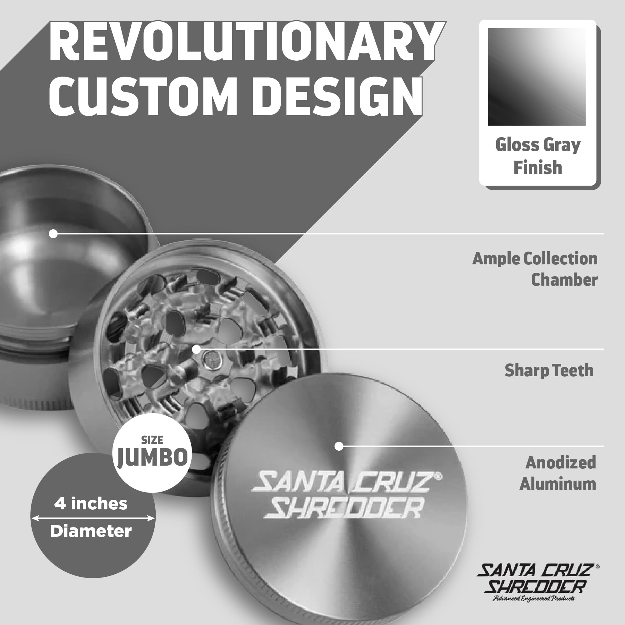 Santa Cruz Shredder Jumbo Spice Grinder 3-Piece Metal Gray - Image 2
