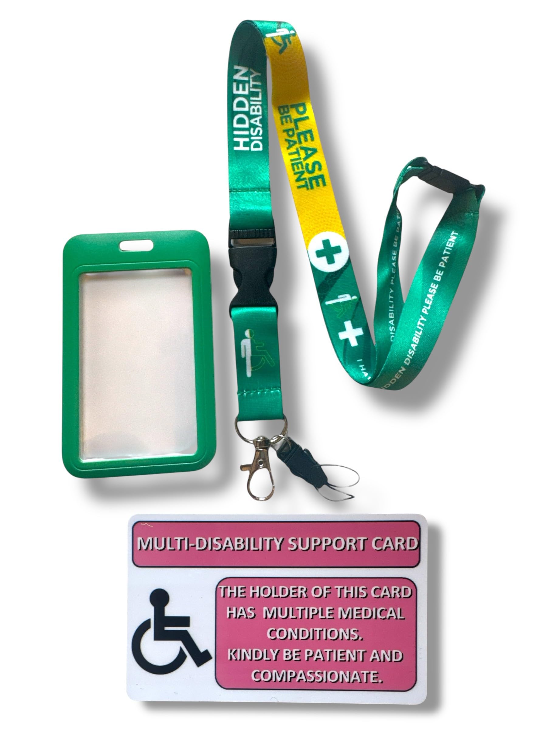 Hidden Disability Lanyard with Enclosed Hidden Disability Card Holder & Disability Awareness Card (Multi Disability Support, Pink)