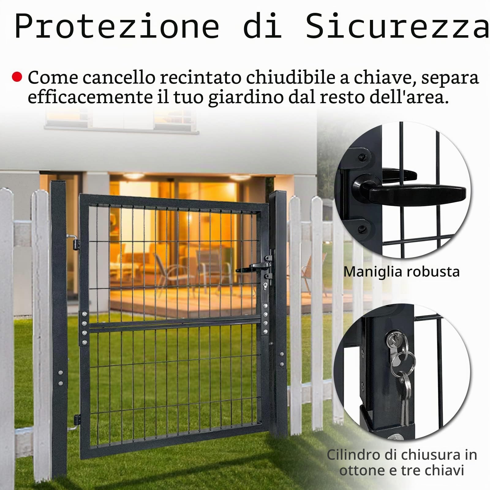 Aufun Cancello da giardino con serratura - Porta di recinzione, 125 x 100 cm, nero