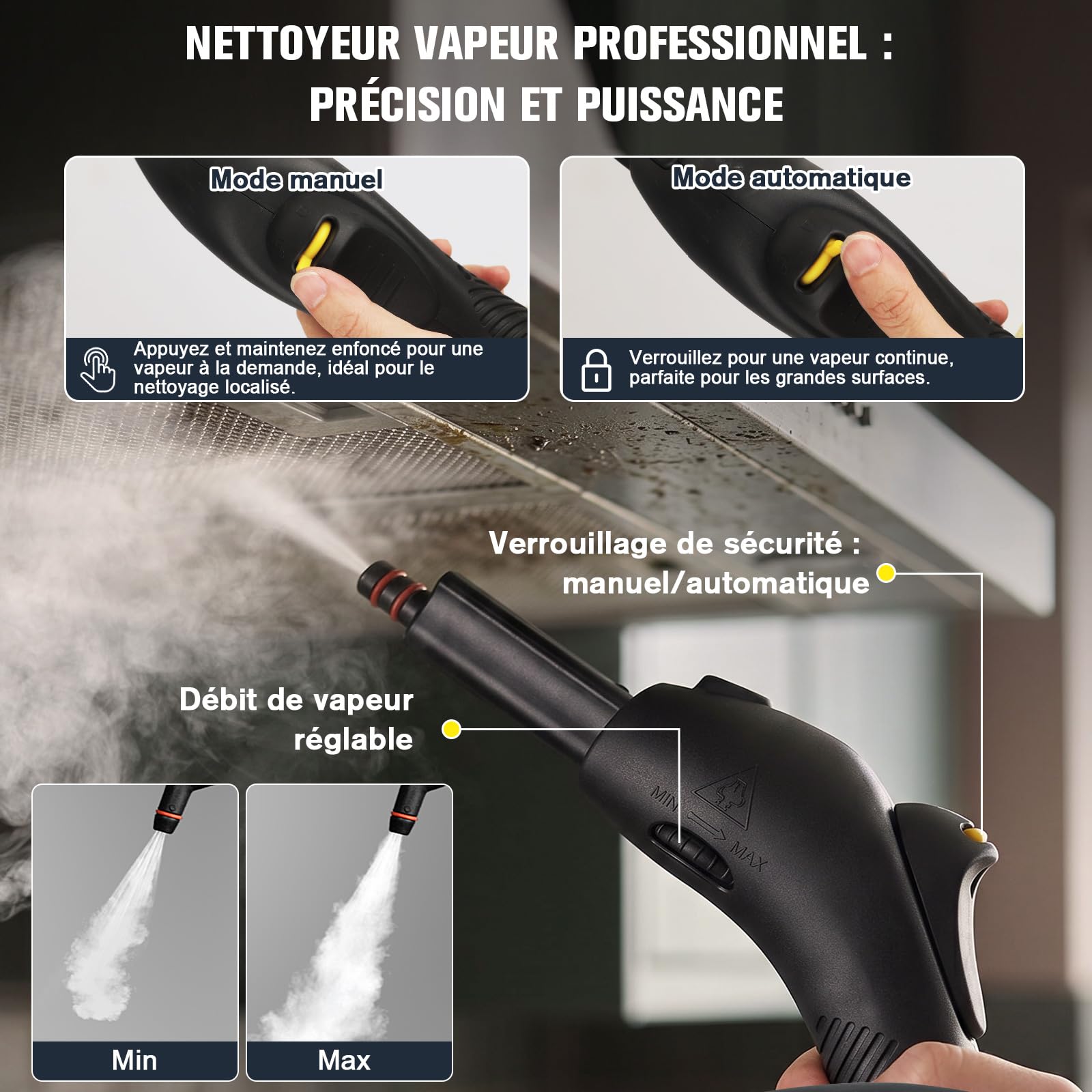 Waitbird Nettoyeur Vapeur Portable, Nettoyeur Avec 21 Accessoires | Nettoyage Sans Produits Chimiques Pour Sol, Four, Voiture, Carrelage, Tapis Et Canapé 丨 Pression 4,5 Bars 丨 Vapeur 120°C