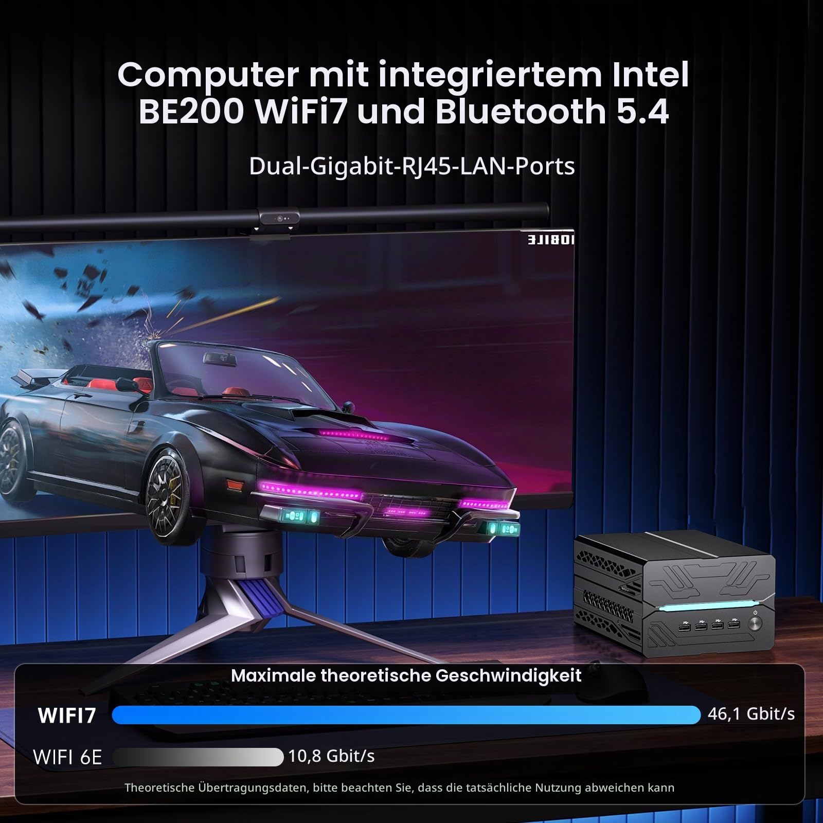 AI Mini PC, Desktop-Gaming Computer i9-14900F 24 Kerne bis zu 5,8 GHz, 64G DDR5, 2T M.2 PCIE4.0 SSD, Win-11 Pro, GeForce RTX5060Ti 16G, Vier Bildschirme, 8K@60Hz-Ausgänge, Dual-LAN, WiFi7