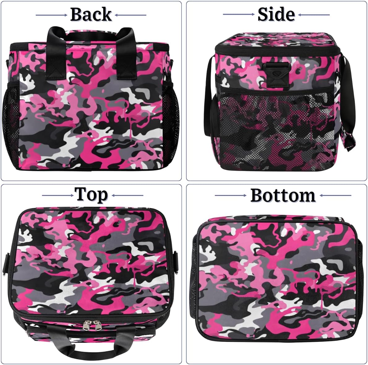 Pinks White Camo Insulated Picnic Backpack Lunch Box for Women Men Picnic Basket Tote Lunch Bag Picnic Bag Portable Lunch Bags for Picnic, Beach, Work, Trip,Office, Camp Abstract Camouflage