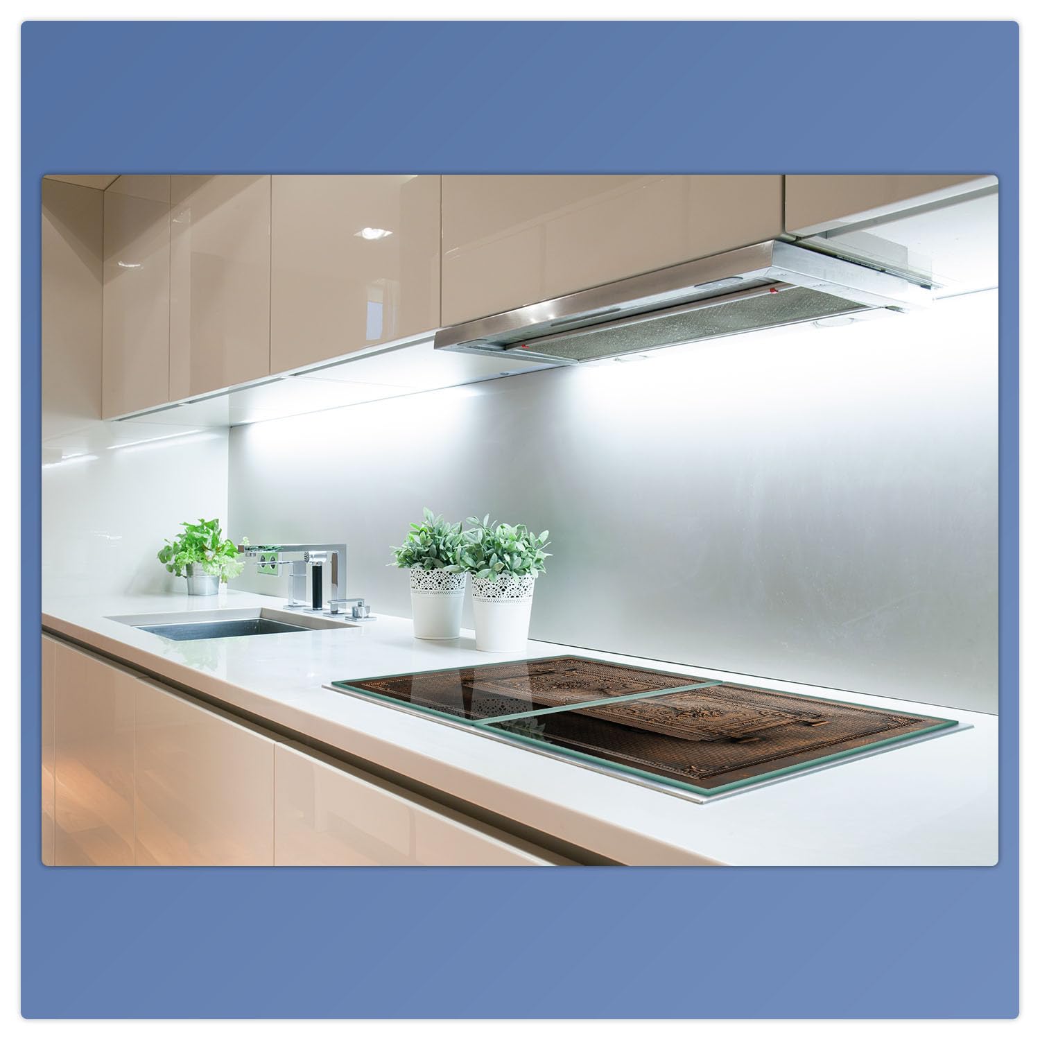 Herdabdeckplatte Abdeckung Ceranfeld Abdeckplatte Schneidebrett 2-Teilig 80x52 Textur Braun Spritzschutz Glasplatte Ceranfeldabdeckung Schutz Herdschutz Sicherheitsglas Glasschneidebrett 2x40x52