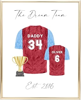 Personalised Football Shirt Print Daddys Dream Team Picture, UNFRAMED, Personalised Fathers Day Gifts from Son Daddy, Dads Birthday Gifts Football from Kids, Dad Team Picture Gifts Custom