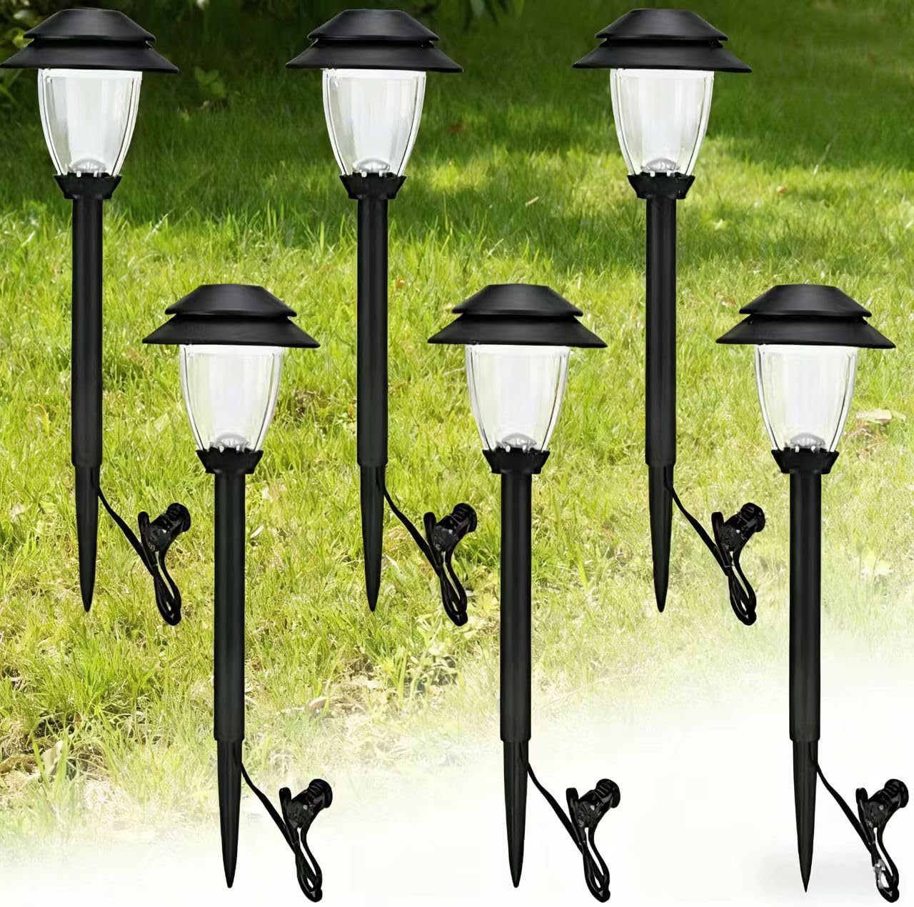 HECARIM 6 Pack Low Voltage Pathway Lights - Waterproof Outdoor Landscape Lighting, Super Bright LED Garden Lights for Walkway, Energy-Saving 5V Weatherproof Stake Lights (Dusk to Dawn Auto On/Off)