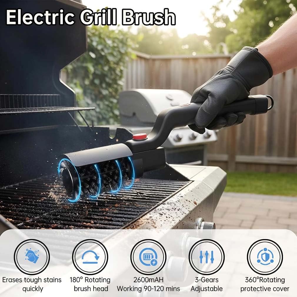 Kabelloser elektrischer Grillbürstenreiniger, Elektrische Grillbürste mit Verstellbarem Winkel, Elektrischer Grillreiniger Borstenfrei, Grillreiniger Schrubber, BBQ Powerbürste Zur Grillreinigung
