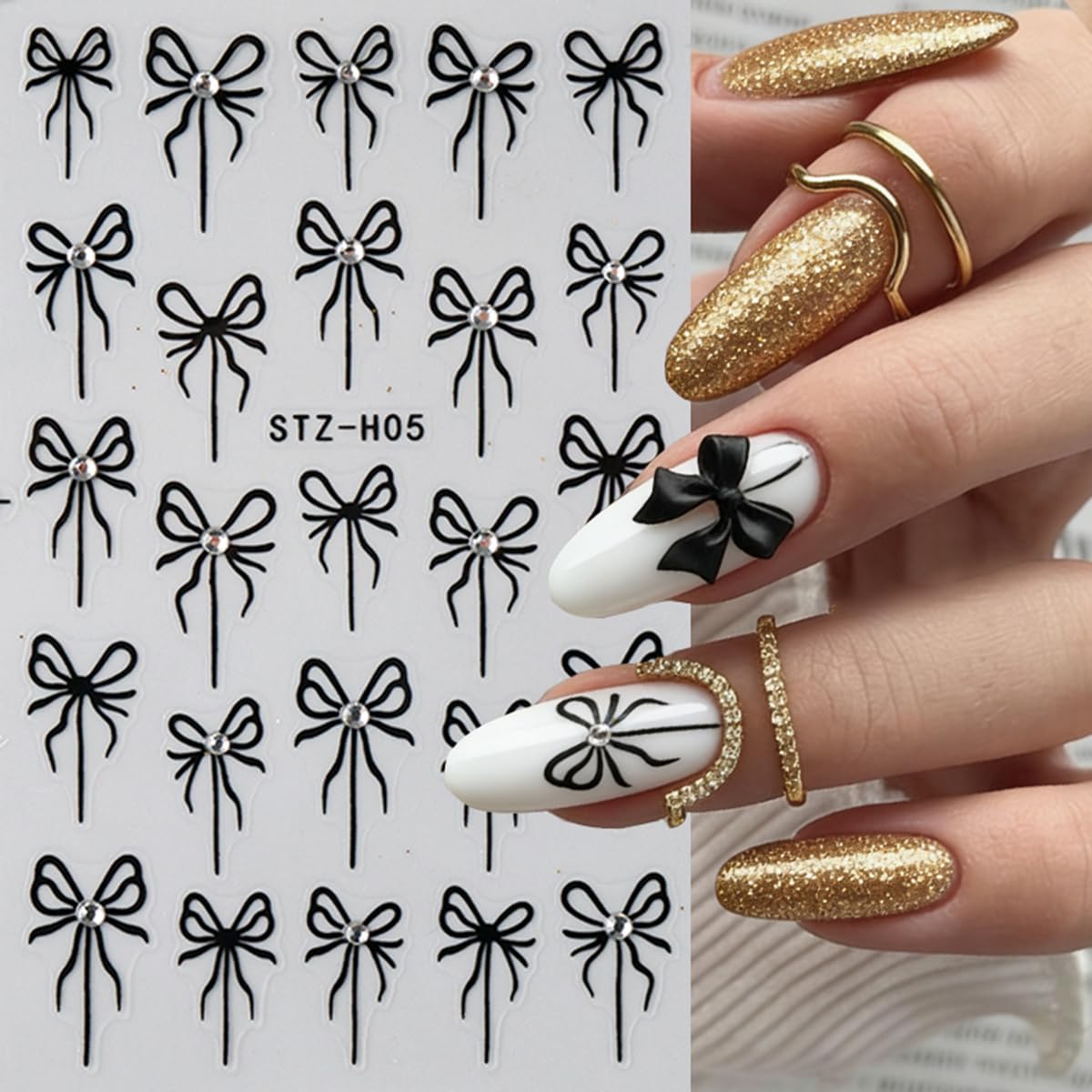 Condition photo showing New/Like New for bow nail art stickers cute bow tie nail decals 6pcs colored 3d metal french bow-knot cute nail design valentines nail adhesive stickers nail art supplies for women diy nail art decorations rhinestone bow tie