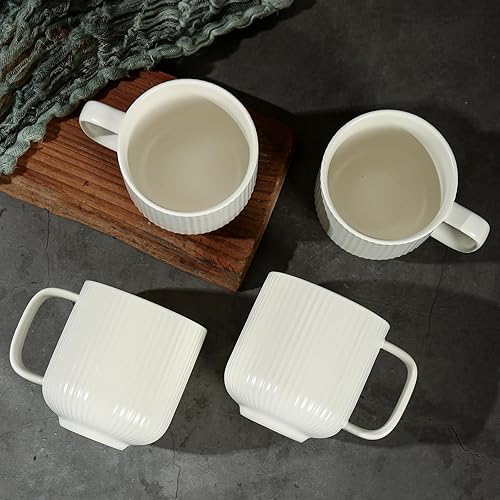 Miniatura 6 de TAIMEI Tazas de café de cerámica, juego de 4 tazas de café grandes de 13 onzas para tazas de coco calientes, café y cacao, taza acanalada vintage