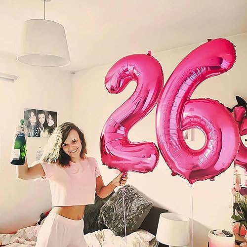 Miniatura 7 de Globos gigantes de color rosa intenso con el número 60, 40 pulgadas Jumbo número 60, globos grandes de aluminio de Mylar para niñas y mujeres,