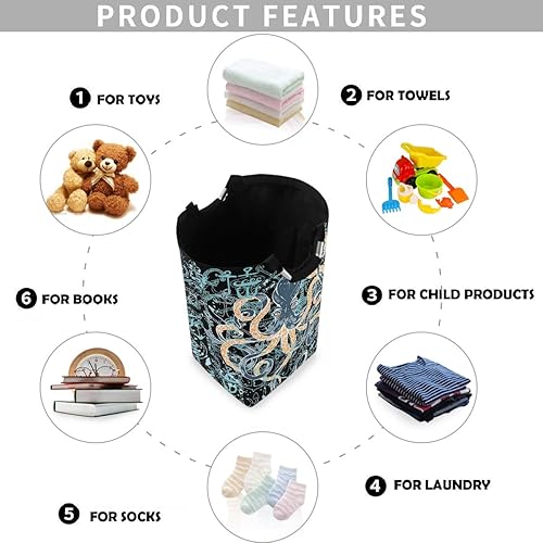 Miniatura 183 de visesunny Cesta de lavandería plegable para perro, marinero, animal, ancla de animales, con asa, juguetes y organización de ropa para baño