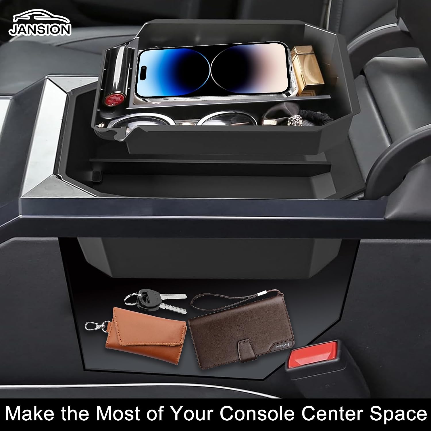 2PCS Central Console Storage Box, Double Layer, Suitable for 2024 Tesla Cybertruck Console Tray Storage Box, ABS Material