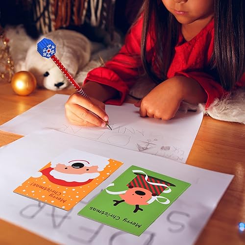 Miniatura 3 de Outus 15 Pieces Christmas Pencils with Erasers and 10 Pieces Mini Notepads Notebook Snowman Santa Claus Elk Pattern Notebook for Christmas Game
