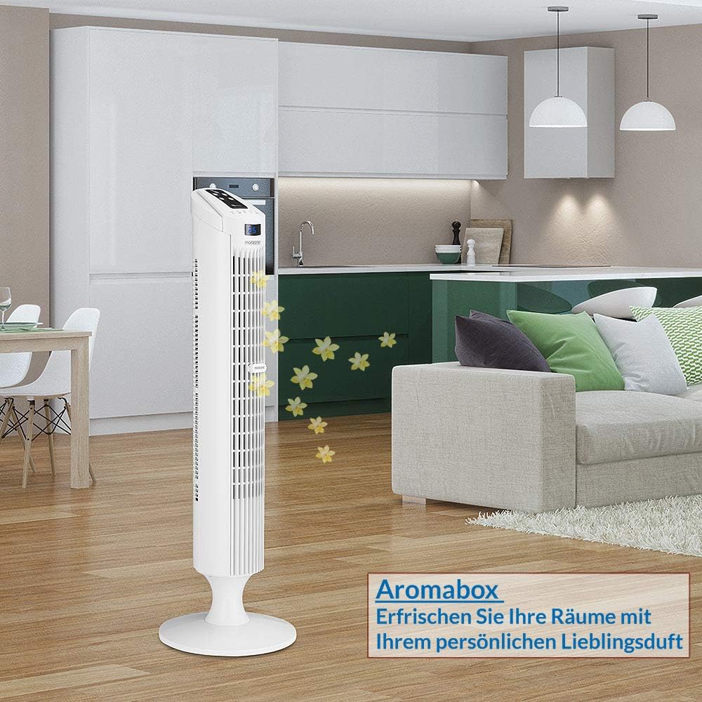 Monzana Tower Fan with aroma box diffusing scent.