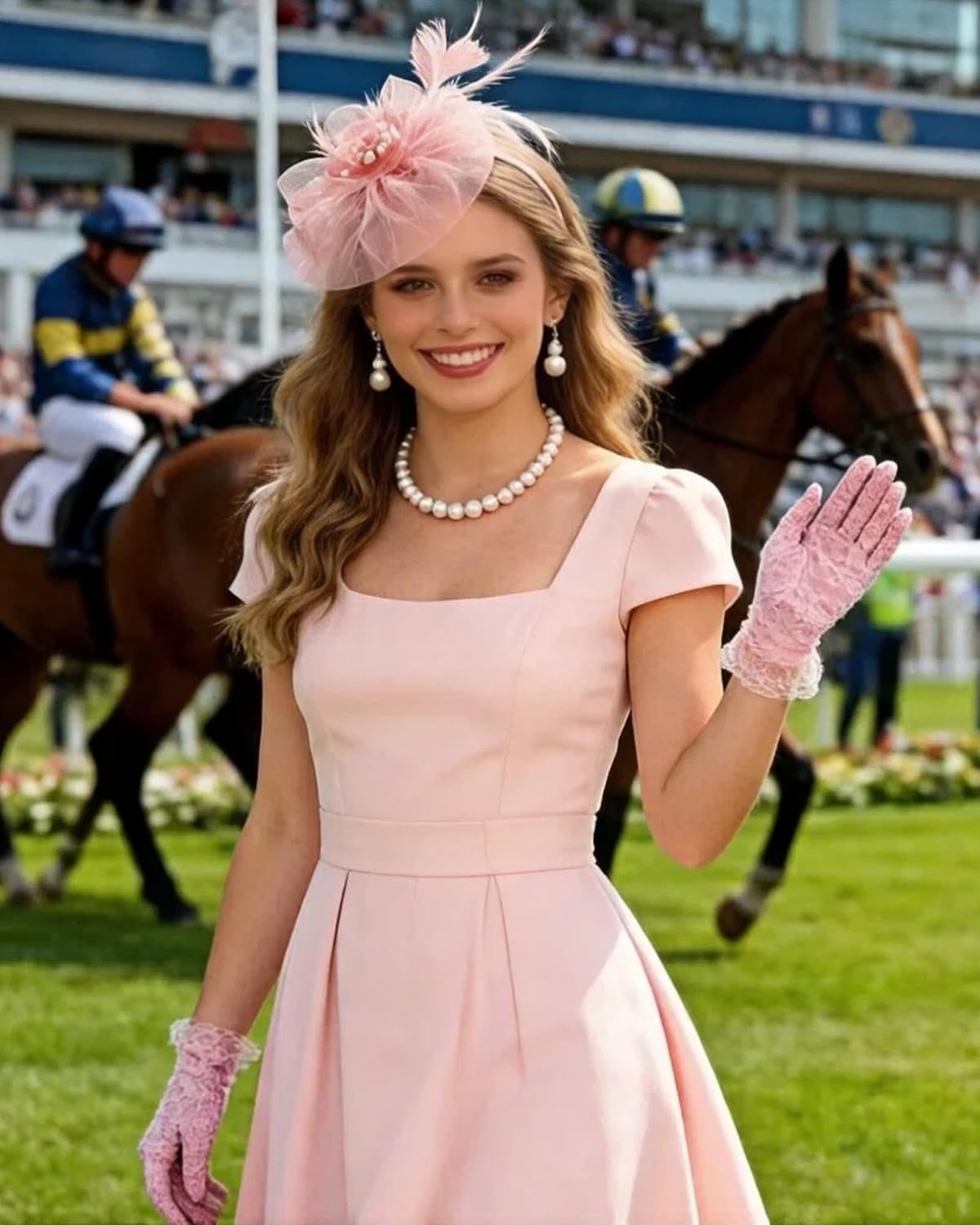 Fascinator Hat for Women Tea Party Headband Tea Party Headpiece and Lace Glove Set for Women 1920s Party - Image 8