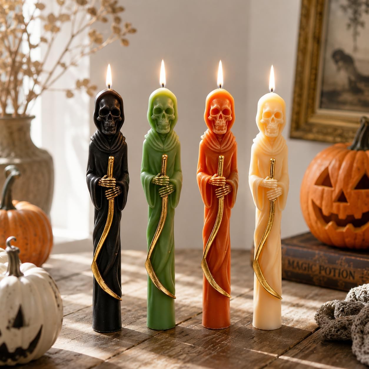 Halloween Skull Candle Mold, Long Grim Reaper Pillar Silicone Mold for Wax Resin Plaster Soap Home Decor Craft