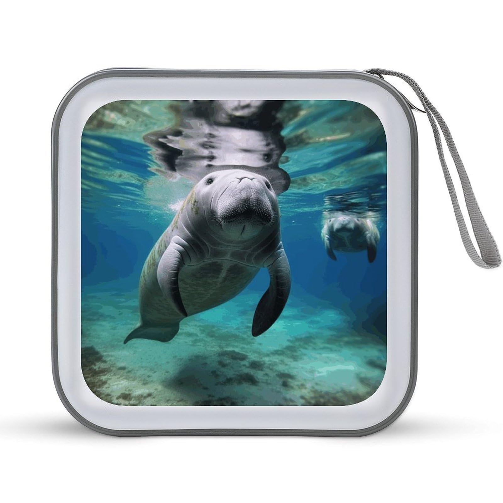 VstaDank Ocean Animal Manatee 40 Capacity CD Case with Zipper Disc, Portable Hard Plastic CD Storage Organizer, Wallet Organizer, DVD Organizer for the