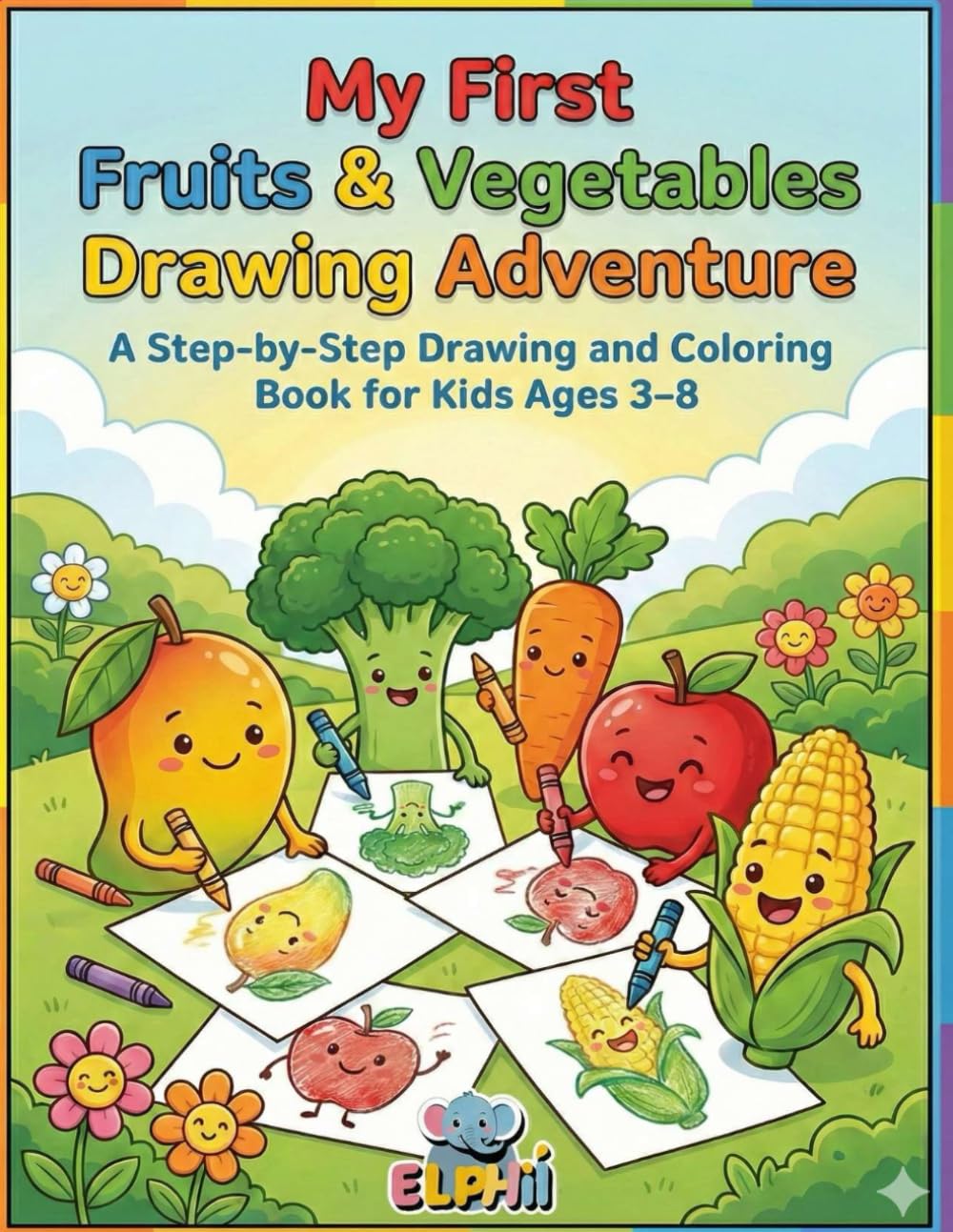 My First Fruits & Vegetables Drawing Adventure: A Step-by-Step Drawing and Coloring Book for Kids Ages 3–8