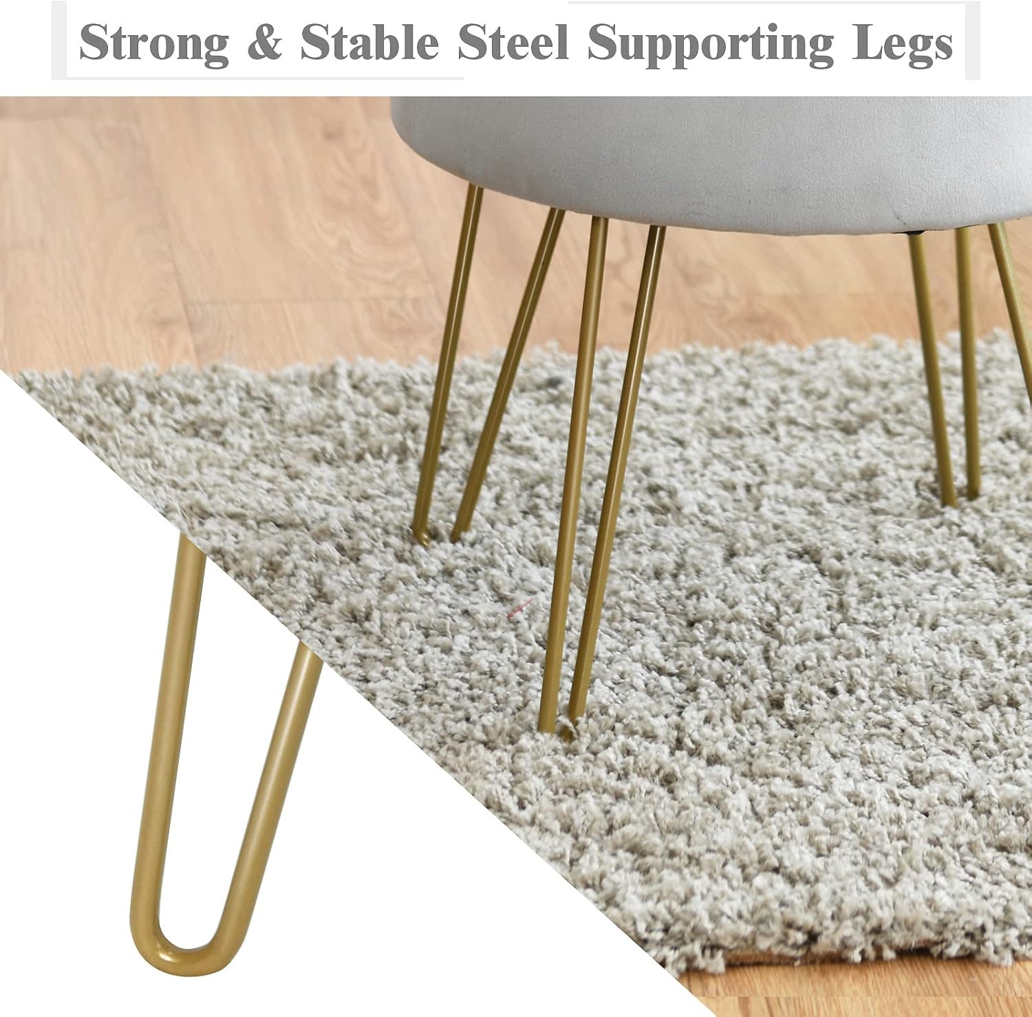 Giantex Velvet Footrest Stool Round with Storage Function, Gold Metal Legs and Removable Seat, Modern Dressing Vanity Chair for Home, Living Room, Bedroom Storage Ottoman (Grey)