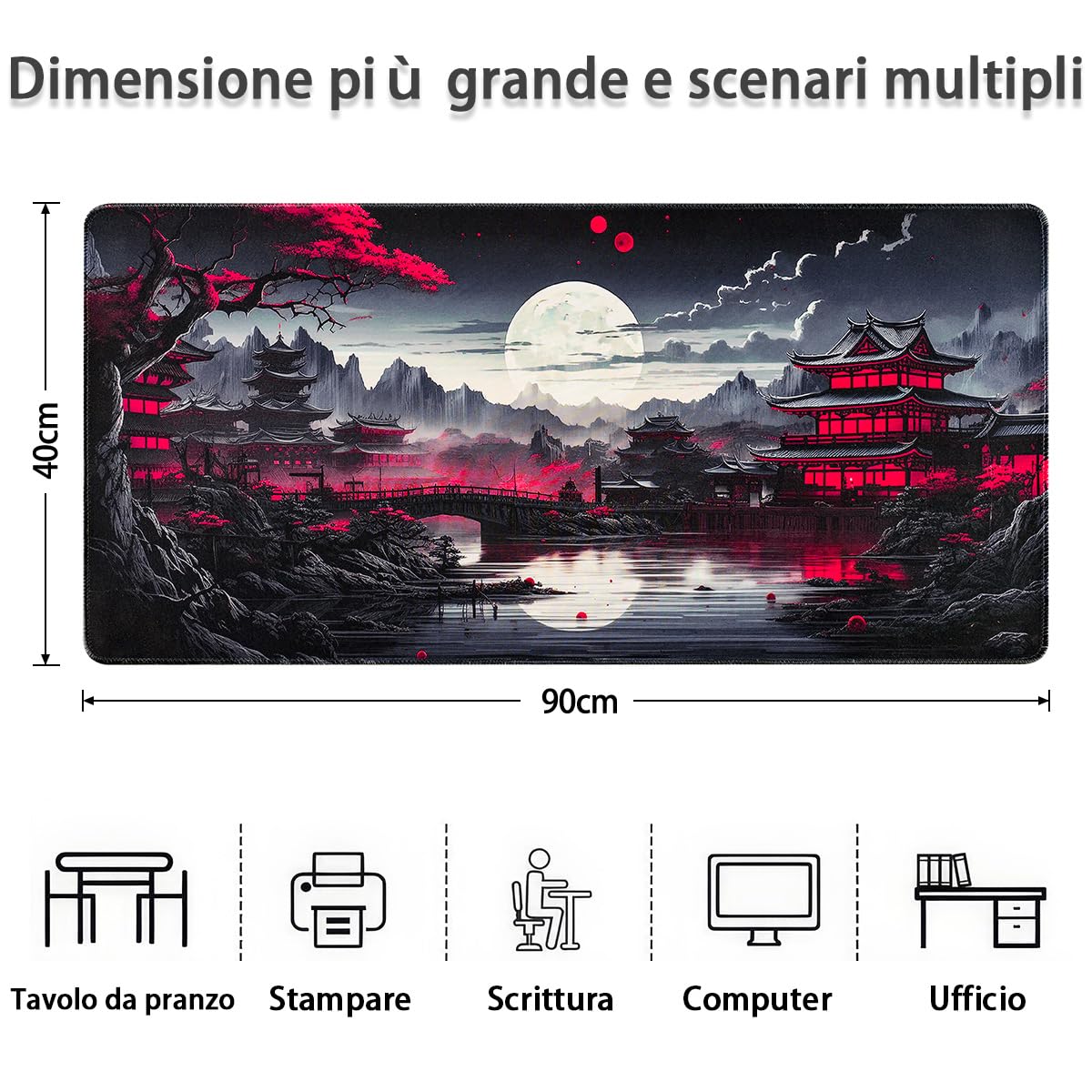 Zindoo Tappetino Mouse Gaming XXL 900x400x3mm Antiscivolo Precisione Nero Giapponese