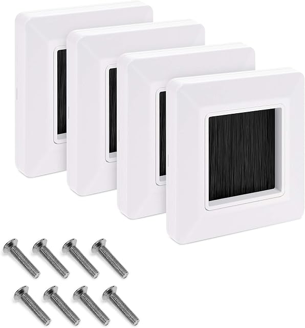 kwmobile Flush Brush Wall Plate - 4X Single Gang Flush Wall Mounted Brush Faceplate to Cover Outlets, Sockets and Tidy Up Wires and Cables - Black